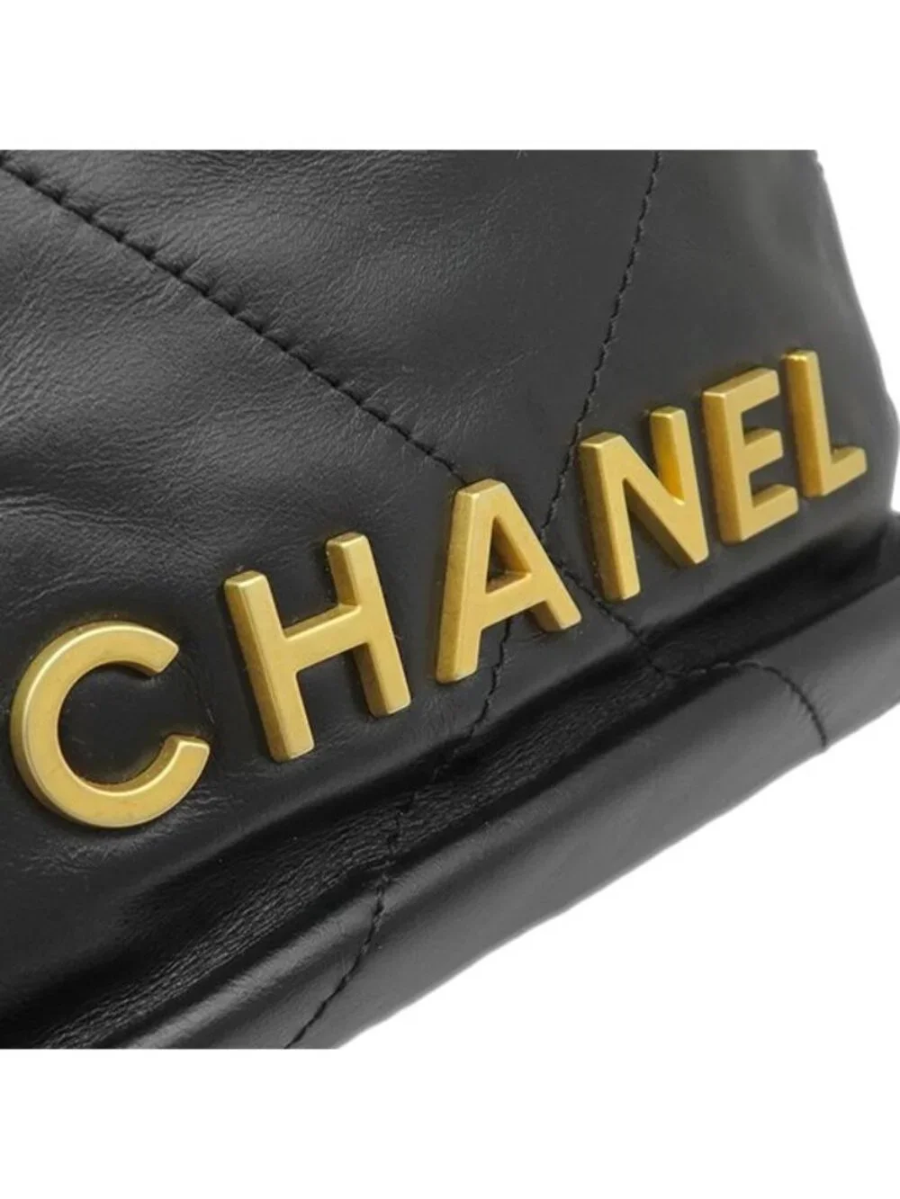 Chanel 2-Way Bag 22 Mini Handbag Calf Shiny Calfskin Black Vintage